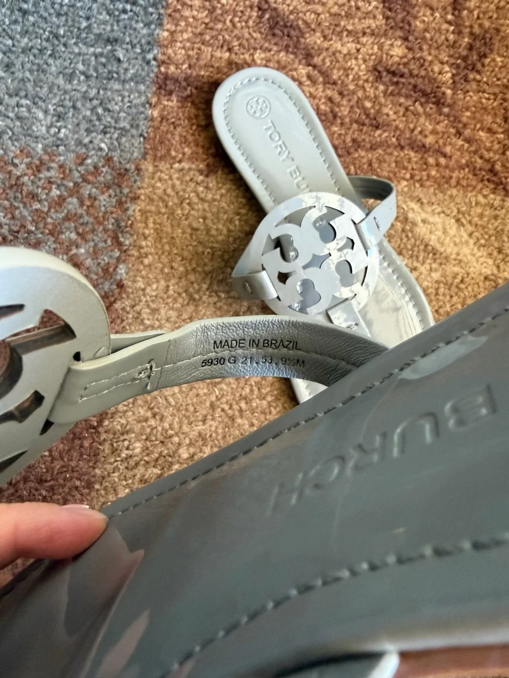 Tory Burch Malta Gray Patent Leather Miller Sandal